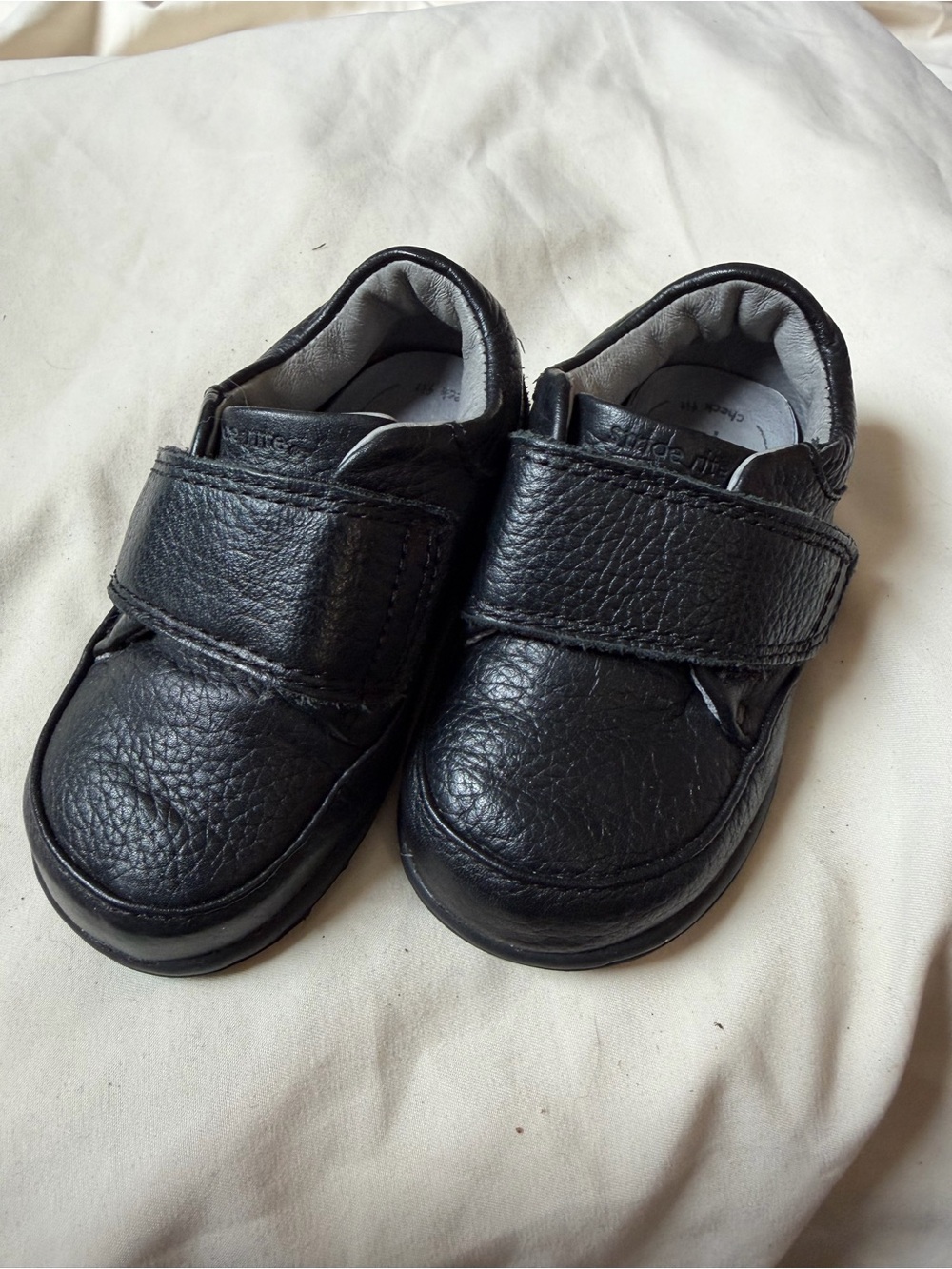 Stride Rite Black Leather Hook-and-Loop Baby Shoes